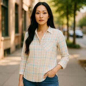 Foxmoor Vintage 70s Shirt Button Front Plaid Small 2-4